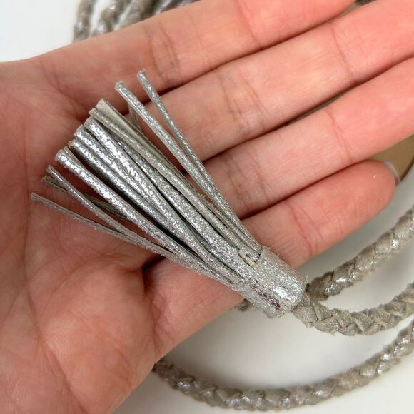 LOEFFLER RANDALL Bo Crystal Embellished Braided Ankle Tie Sandals Metallic Sz 8 - Picture 10 of 14